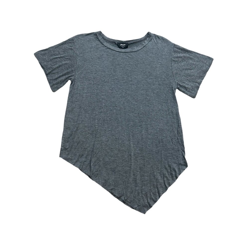 Nasty Gal Womens Top Small Gray Asymmetrical Raw Edge Scoop Neck Shirt